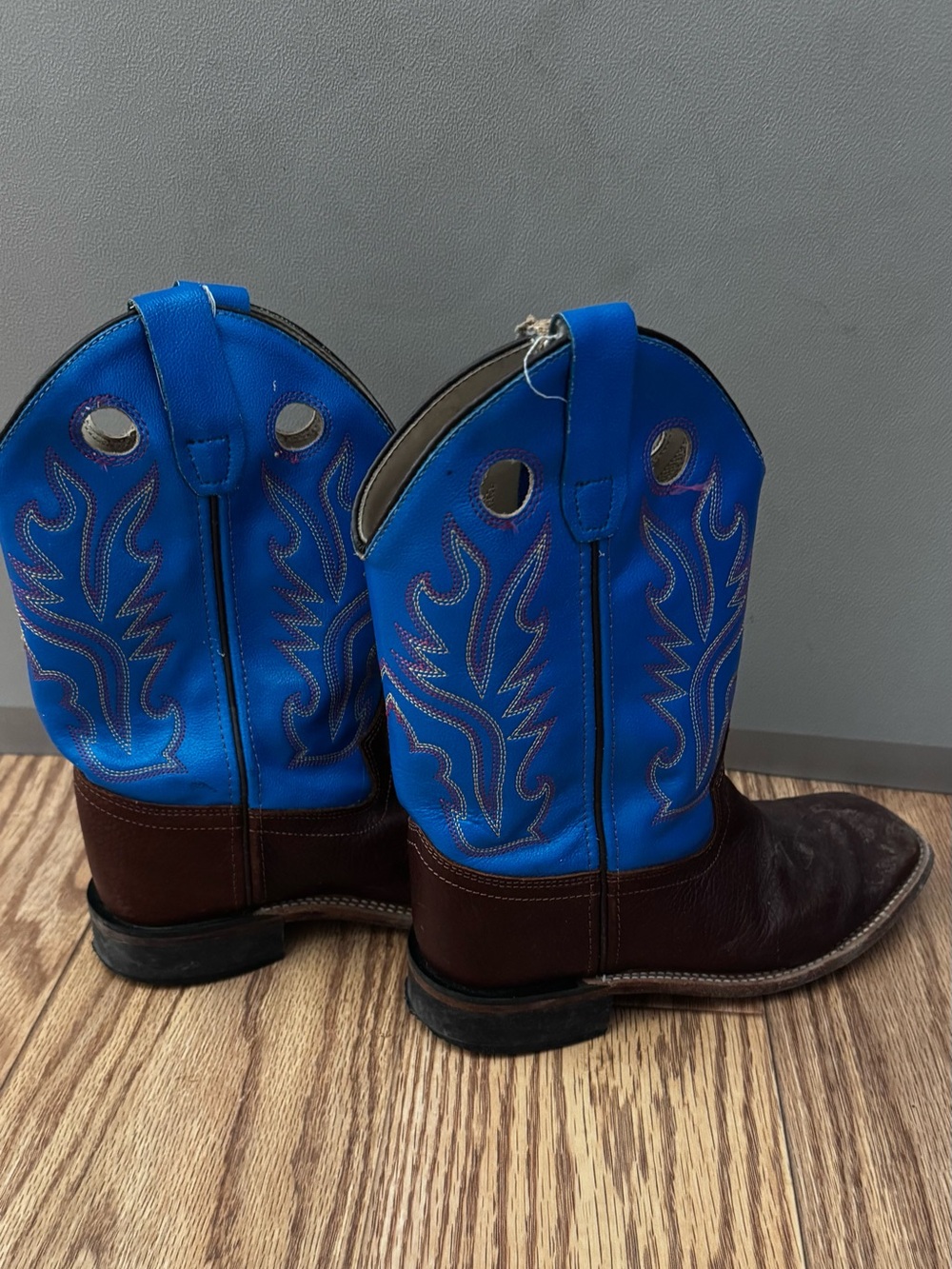 Old West Boys Blue and Brown Cowboy Boots Size 2.5